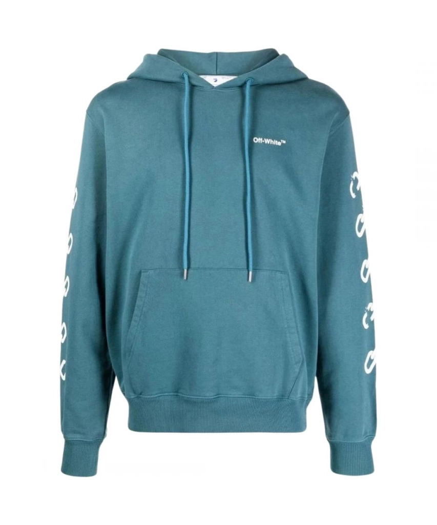Off White Mens Chain Arrow Design Slim Fit Duck Green Hoodie Cotton - Size Large